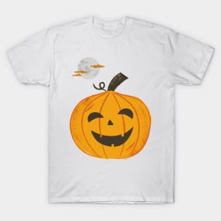 Halloween Carved Pumpkin Under The Moon (White) T-Shirt